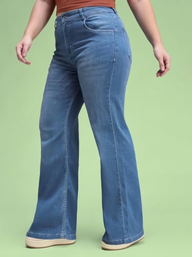 Image of Miss Chase A+ Women's Wide-Leg High-Rise Regular-Length Stretchable Cargo Denim Jeans