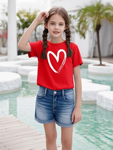 Image of Girls Short Sleeve Tee Shirts Kids Summer Crewneck Tops 5-14 Years