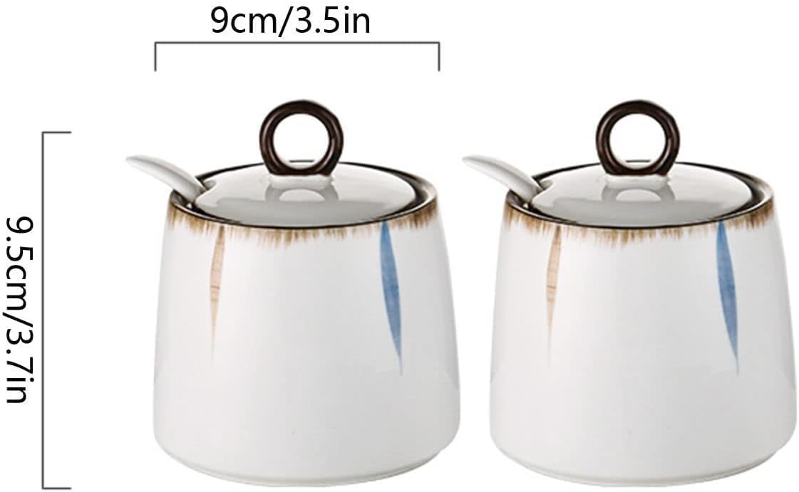 Azucarero, azucarero con tapa, azucarero con tapa y cuchara, botes de azúcar de café de cerámica, azucarero, tarro de especias for recipiente de azúcar, bote de condimento for salero-1 ( Color : 2 Set