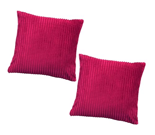 Image of RD TREND Cushion Cover Set of 2, Decorative Sofa Living Room Home Square Cushion Covers 24 Inch x 24 Inch, Aesthetic Corduroy Striped Double Sided (Magenta)