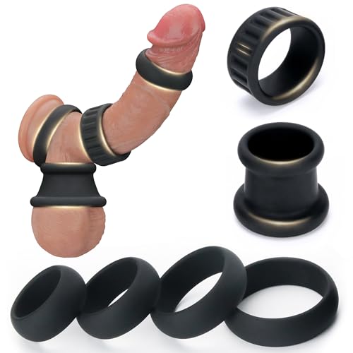 LOVETOY Multi-Ring Penis Ring Set Silicone Cock Ring & Ball Stretcher for Stronger Erections Couples Sex Toy for Enhanced Stimulation Adjustable 6-Piece Pleasure Rings for Men