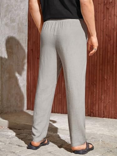 Image of TOPLOT Men's Premium Linen Blend Pants | Lightweight Breathable Fabric | Elastic Waist with Drawstring | Straight Fit | Side Pockets | Perfect for Casual, Holidays & Travel (5268)