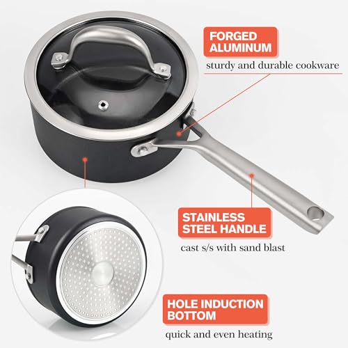 Saucepan Set, Pots and Pans Sets Non Stick, 5 Pieces Cookware - Frying Pan and Saucepan Set with Lids, Induction Hob Pan Set, Suitable for All Stove Hobs - Image 3