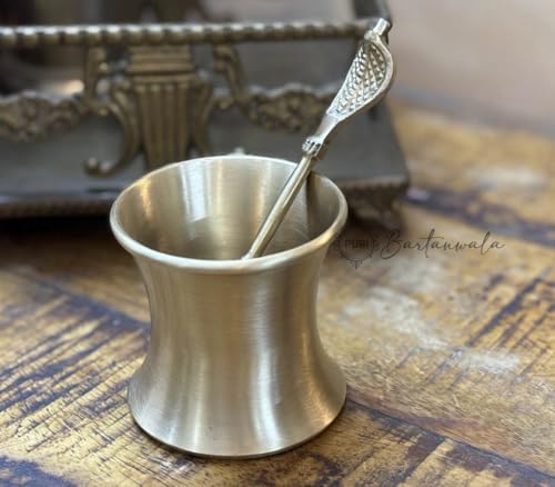 Image of Pure Brass /Pital Charnamrit Lota with Spoon (for Havan, Pooja, Paath, Surya Jal, Mandir and Yagya)