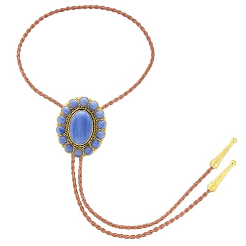 Image of GelConnie Bolo Tie for Men Women Western Cowboy Turquoise Leather Necktie | Natural Stone Bolo Tie Necklace for Women Rodeo Cowboy Leather Necktie Native American Western Cowgirl Ties Adjustable Cord