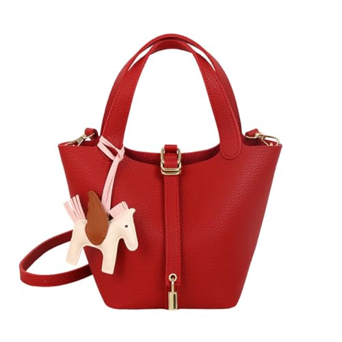 Genuine Leather Bucket Bag for Women 2025, Fashion Exquisite Shoulder Bag with Lock Design Handbag Accessories Bucket Purse