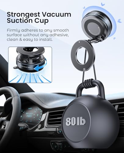 Image of Jononser Magnetic Car Phone Holder for MagSafe, Vacuum Suction Phone Mount with Dashboard Pad for Dashboard & Windshield, Pocket-Size Foldable 360 Adjustable Car Mount for iPhone 17-12 Series