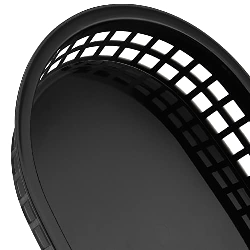 Manchap 50 Pack 10.6 X 7 Inches Plastic Fast Food Baskets, Oval Plastic Food Serving Basket For Bread, Fruits, Hot Dogs, Bbq, Fries, Black #TOP2