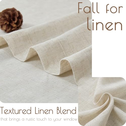 Image of jinchan Linen Blend French Door Curtain Crude 40 Inch Rod Pocket Privacy Panel with Tieback Light Filtering 1 Panel Farmhouse Country Style for Door or Window