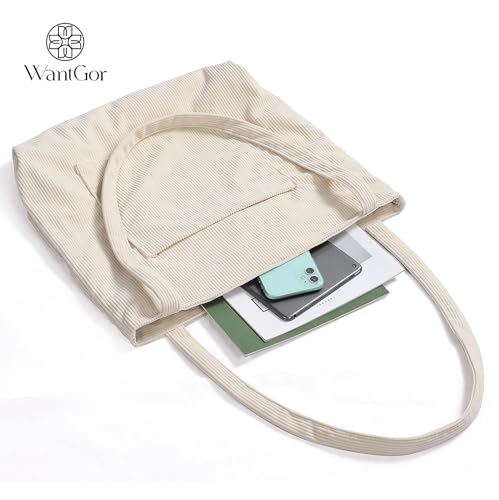 Image of WantGor Women Corduroy Tote Bag, Large Shoulder Hobo Bags Casual Handbags Big Capacity Shopping Work Bag