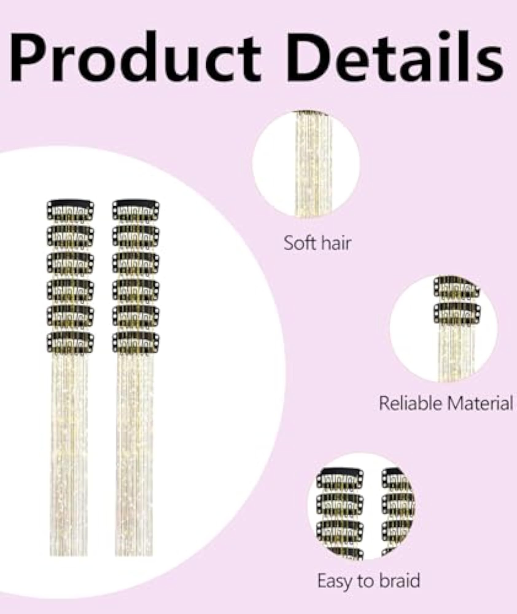 12PCS Glitter Hair Tinsel Extensions for Women