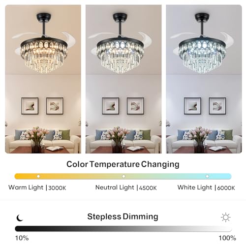 Image of FIDGRA 42'' Fandelier Ceiling Fan with Light, Chandelier Fan, Black