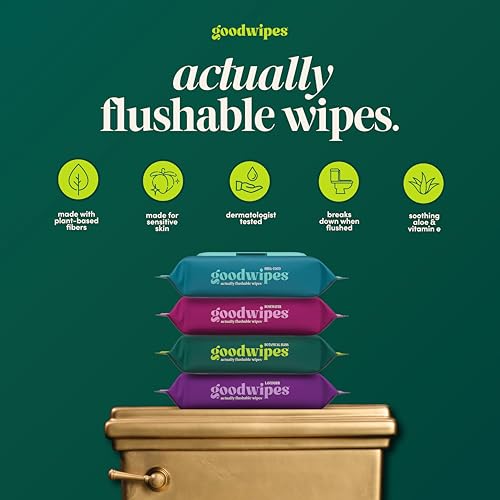 Image of goodwipes Flushable Wipes - Botanical Bliss Wet Wipes for Adults, Sewer & Septic Safe, Guest Bathroom Essentials for Women & Men, pH Balanced & Extra Large, 153 Count (3 Packs and 3 Singles)