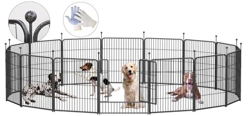 Dog Playpen,32/40/45 Inch Height in Heavy Duty, Folding Indoor Outdoor Anti-Rust Dog Exercise Fence, Portable Pet Playpen with Door for Large Medium Small Dogs and Pet (16 Panels, 32 Inch) Silver