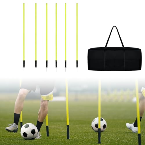 ORHEYA Kit d'entraînement d'agilité de football - Lot de 6 barres de slalom avec piquet de terre - Barres d'exercice à ressort pour l'agilité rebondissante...
