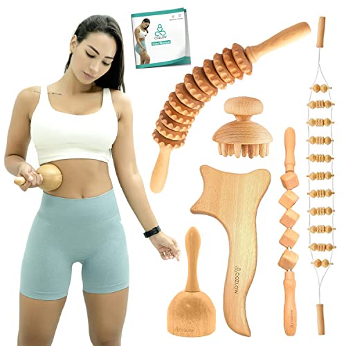 Cozlow 6-In-1 Complete Kit Wood Therapy Massage Tools Set | Maderoterapia Kit Wood Therapy Tools For Body Shaping, Reducing Appearance Of Cellulite, & More #TOP20