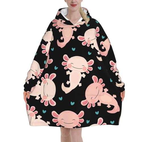 Sweat à capuche axolotl en flanelle style couverture pour adulte et ado