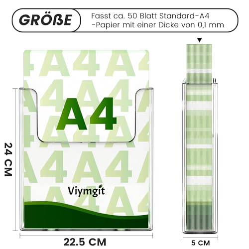 Viymgit DIN A4 Wandprospekthalter Hochformat – Transparenter Prospektständer/Flyerhalter zur Wandmontage – Prospektbox/Aufsteller für Werbung & Flyer