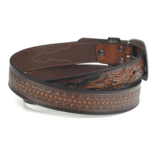 ARIAT Men's Arrow Tooled Billiet Belt, Floral Embossed Tabs, Silver Buckle3