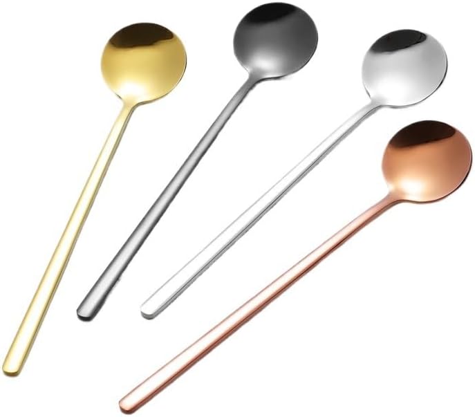 Silverware Flatware Set, 4/16/24/32 Pieces 304 Stainless Steel Small Round Spoons With Long Handle Mixing Spoons Creative Coffee Spoons Dessert Spoons(4Set-16Pcs)
