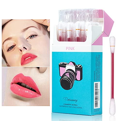 Pasnowfu Tattoo Lipstick, 20 Pcs Tattoo Lipstick Cotton Swab, Cotton Swab Lipstick, Velvet Matte Tattoo Lip Stain Portable Lip Stain, Durable Waterproof Liquid Non-Stick Lip Gloss (Pink) #TOP6