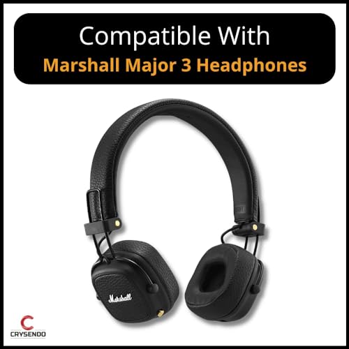 Image of Crysendo Headphone & Cushion Combo for Marshall Major III Headphone | Soft Ear Cushion Cover Replacement Earpads | Protein Leather & Memory Foam Cushion (Black)