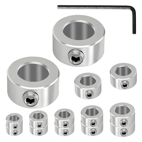 Tulov 14 Stück Tiefenanschlagringe Set,3-12mm Tiefenanschlag für Bohrer,Edelstahl Bohrtiefenbegrenzer,Stellungsregler Ring mit Sechskantschlüssel,Tiefenstopp Stellringe Set für Bohrer Holzbearbeitung