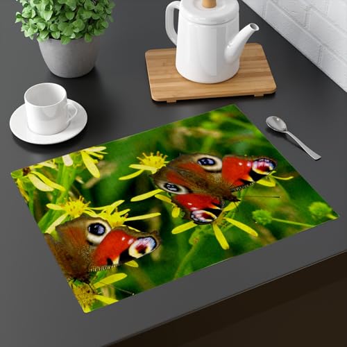 Set de table en lin fleurs jaunes insectes lot de 4 napperons rectangulaires - 3