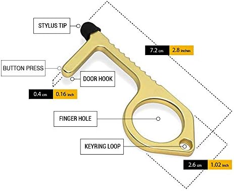 Mobi Lock Brass Door Opener Keychain Tool (Pack of 3) - Touchless Germ-Free Antimicrobial Key for Opening Handles - Hook Button Pusher, Stylus & Key Ring - Handy Utility Tool for Safety and Hygiene