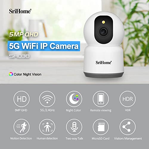 Image of Srihome SH038 5MP IP Camera UHD 2560 * 1920p 2.4G /5G WiFi Indoor Home Security Camera Pan & Tilt Camera 2 Way Talk Coverage Color Night Vision Sleep Mode Motion Detection Supports MicroSD Upto 128GB.