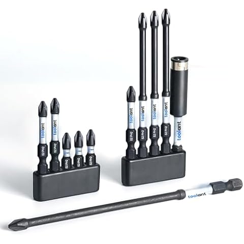 toolant Phillips Bit set#2, 1",2",4"&6" Magnetic Anti Slip Impact Screwdriver Bits with CNC Machined Tips,11pcs Insert S2 Steel PH2 Driver Dit Set with Magnetic Bit Holder for Power Drill Cover