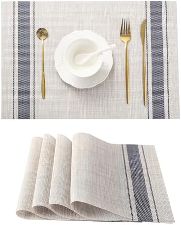 Leetaltree Khaki-Blue Placemats, Heat Resistant Non-Slip Place ma...