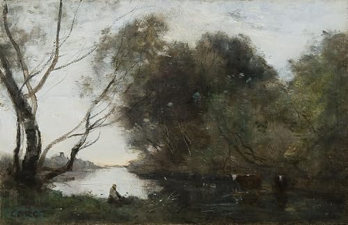 Image Sur Toile Pour Décoration Murale Lac soleil couchant Corot affiche art 60x90