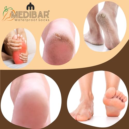 Image of Waterproof Rubber Socks, Anti Crack Gel Heel Ankle Length And Foot Protector Moisturizing Socks for Foot Care,Pain Relief for Men And Women,(Size-Large)(9-10-11)(Skin Brown) Pack of 1