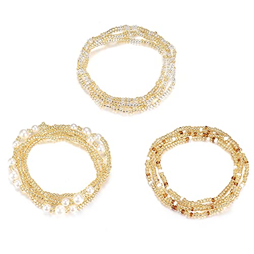 Sailimue 3 Piece Waist Beads for Women Belly Beads Elastic Chain African Waist Beads for Women Plus Size Bikini Jewelry2