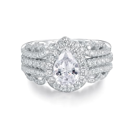 2Ct Wedding Rings Set for Women 925 Sterling Silver Pear Cut CZ Ring Enhancer Bridal Set Engagement Rings for Women Size 5-10 (6)