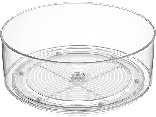 Image of Home Intuition Round Plastic Clear Lazy Susan Turntable Food Storage Container for Kitchen (9" Round, 1 Pack)