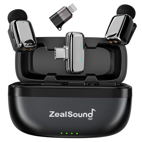 ZealSound Mini Microphone, Wireless Lavalier Mic for iPhone/iPad/Android, USB-C/Lightning, Noise...