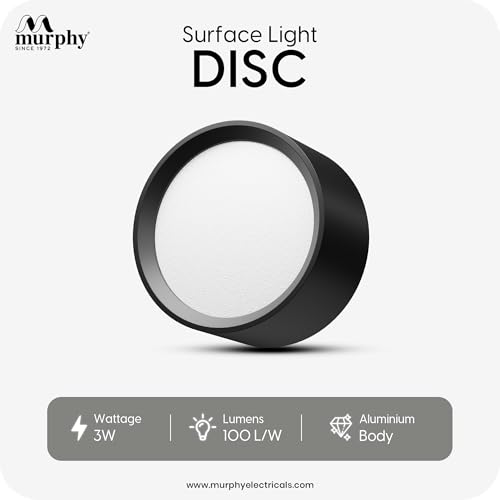 Image of Murphy 3W LED Disc Surface Light Black Finish | Warm White 3000K | Up to 300 Lumens | Aluminium Body | BIS Approved | 2 Year Warranty | Pack of 10
