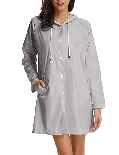 GRACE KARIN Women's Lightweight Raincoat Travel Hoodie Rain Jacket(Large,Gray)