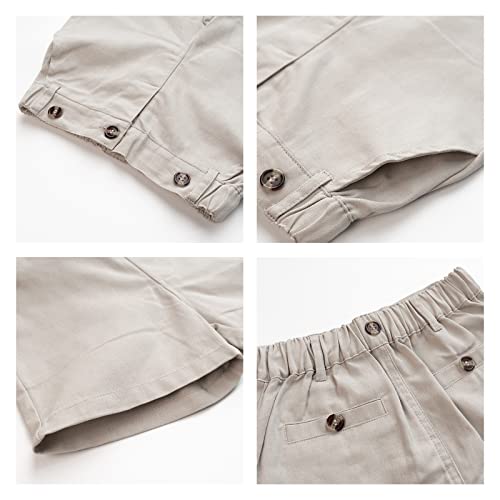 Image of Baby Boy Formal Short Set Toddler Summer Gentleman Outfit Kid Short Sleeve Bowtie Shirt Suspender Shorts Suit