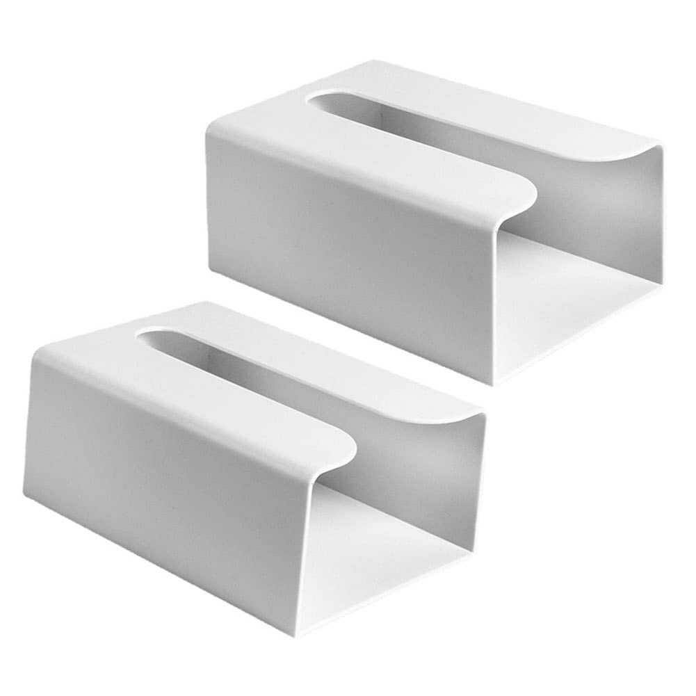 Faroby Wall Mounted Tissue Box 2PCS, No Drilling Paper Towel Dispenser Self Adhesive Plastic Napkin Holder for Kitchen Bathroom