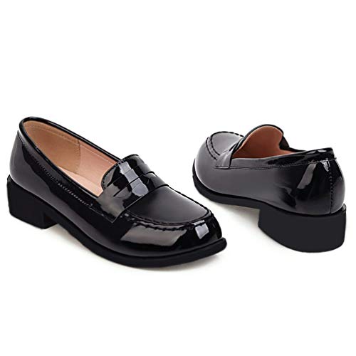 Image of Caradise Women's Patent Leather Loafers Block Heel Slip On Casual Shoes Size 7.5 B(M) US,Black