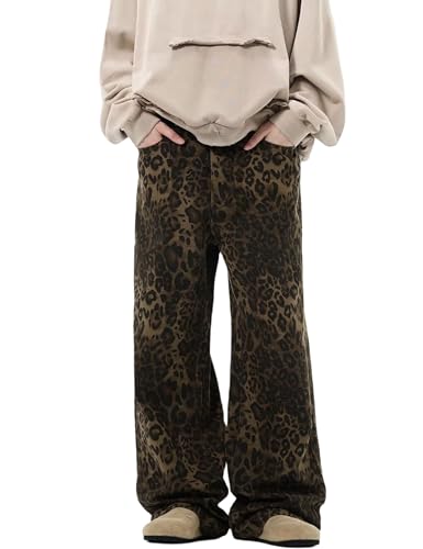 COOLMONAR Women's Y2K Leopard Print Jeans Chic Street Style
