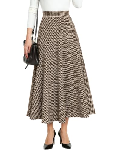 Zeagoo Plaid Skirts for Women Elastic Waist Aline Tartan Skirt with Pockets | Wool Plaid Skirts for Womens,Flannel Midi Skirt,High Waist,Thick,Fall Winter Skirts for Womens 2026,Pleated Long Skirt Trendy