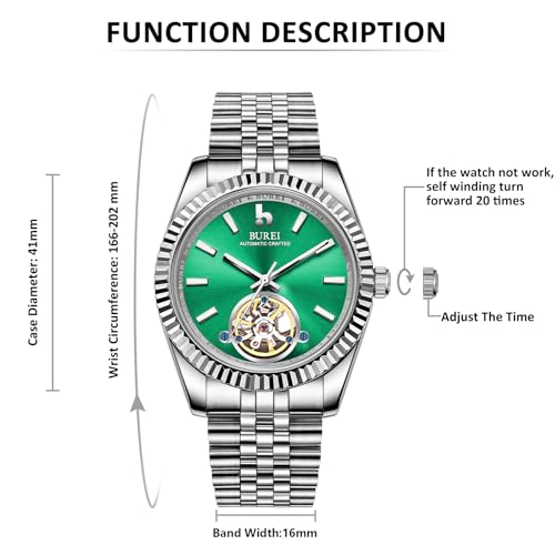 Image of BUREI Men's Classic Luxury Watch Stainless Steel Waterproof Machine Watch Fashion Double Watches Date Sapphire Crystal