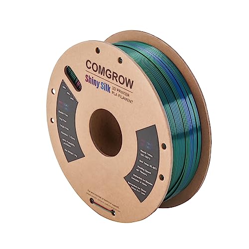 Comgrow Tri-Colors Silk PLA 3D Printer Filament, Rainbow PLA Filament 1.75mm, Dimensional Accuracy +/- 0.02 mm, 1KG Spool, Coextrusion 3D Filament with Shiny Silk Red-Blue-Green