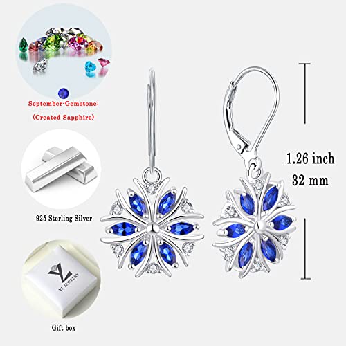 Yl Snowflakes Earrings Sterling Silver Dangle Drop Earrings Created Sapphire Leverback Jewelry For Women #TOP5