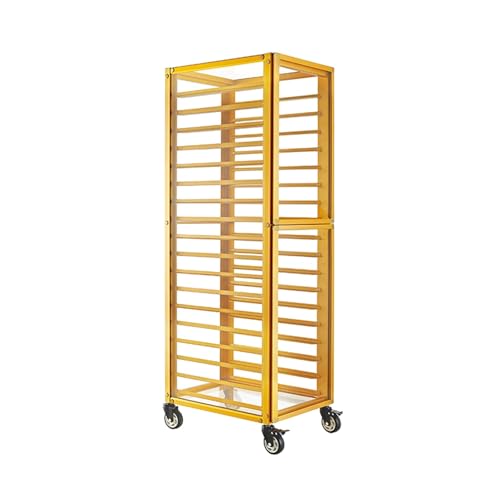 18-Tier Bun Pan Speed Rack,Aluminum Bakery Cart with Wheels,Closed Commercial Drying Rack for Bread Pizza Baking Trays(Gold)