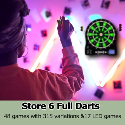 LED Dartpfeile Set Elektronische Dartscheibe mit automatischer Punktzahl, 48 Spiele 315 Variationen, 6 Soft Tip Darts und 50 Ersatzspitzen - Perfekt für Spielzimmer, Digitale Punkteanzeige – Bild 4